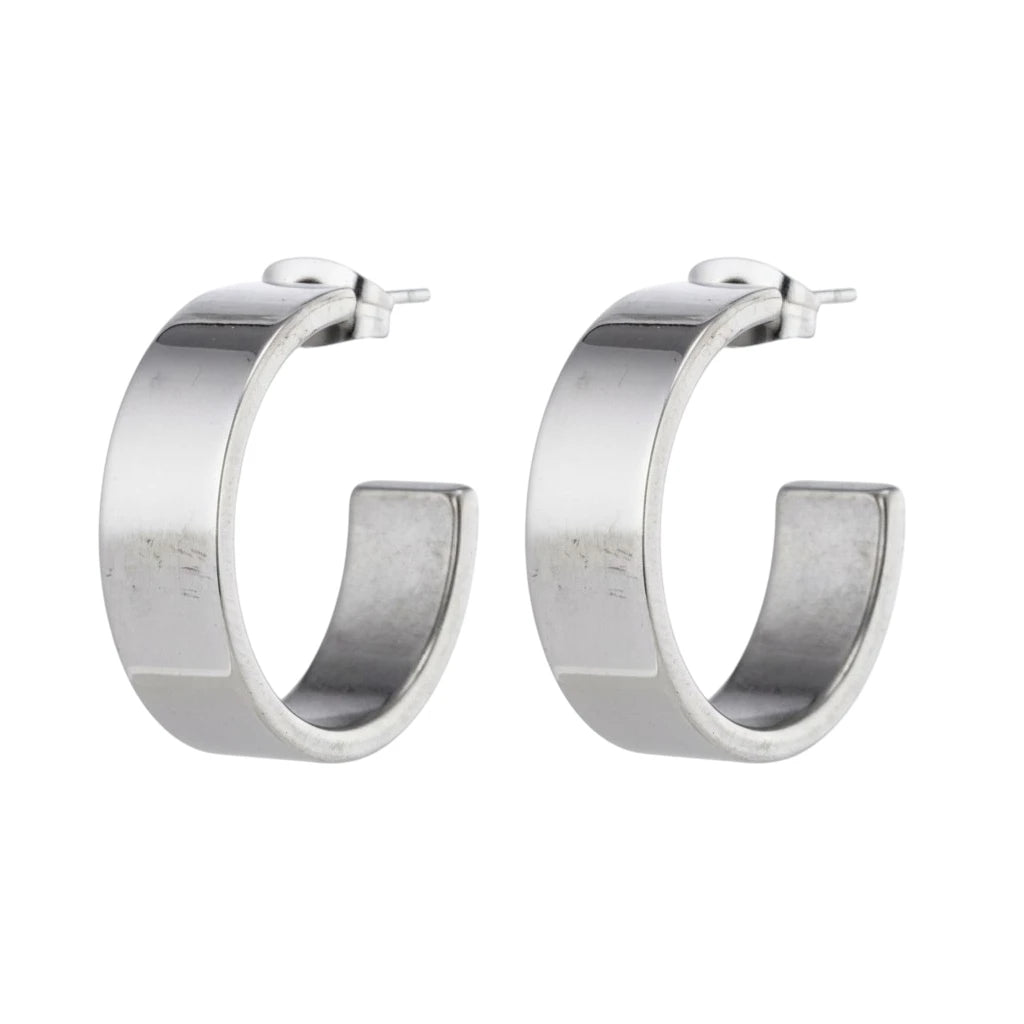 Oorbellen &ndash; 28mm Half-Hoop Glad RVS Zilverkleur Unisex