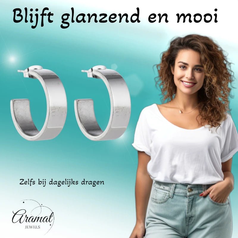 Oorbellen &ndash; 28mm Half-Hoop Glad RVS Zilverkleur Unisex