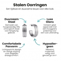 Oorbellen &acirc;&euro;&ldquo; 23mm Half-Hoop 2 Strepen RVS Zilverkleur Dames -