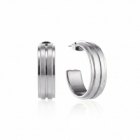 Oorbellen &acirc;&euro;&ldquo; 23mm Half-Hoop 2 Strepen RVS Zilverkleur Dames -