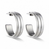 Oorbellen &ndash; 23mm Half-Hoop 2 Strepen RVS Zilverkleur Dames