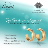 Oorbellen &acirc;&euro;&ldquo; 22mm Half-Hoop Grieks Motief RVS Goudkleur Dame -