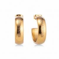 Oorbellen &acirc;&euro;&ldquo; 22mm Half-Hoop Grieks Motief RVS Goudkleur Dame -
