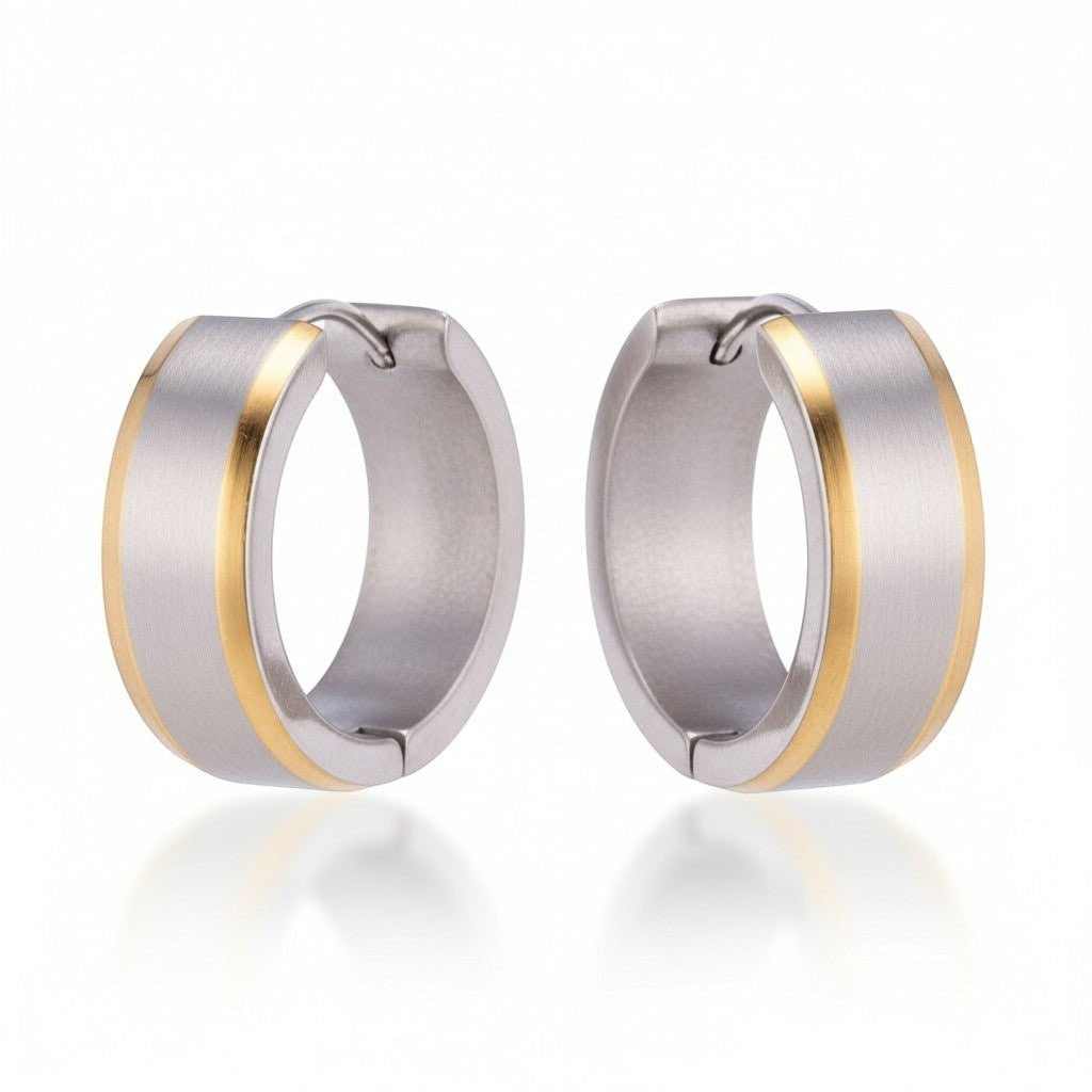 Oorringen &acirc;&euro;&ldquo; 20mm Bicolor Streep RVS Zilver/Goudkleur Unisex -