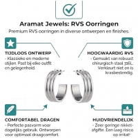 Zilverkleurige Halve RVS Oorringen met Streeprelief 23x7mm -