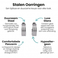 Zilverkleurige Halve RVS Oorringen met Streeprelief 23x7mm -