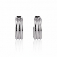 Zilverkleurige Halve RVS Oorringen met Streeprelief 23x7mm -