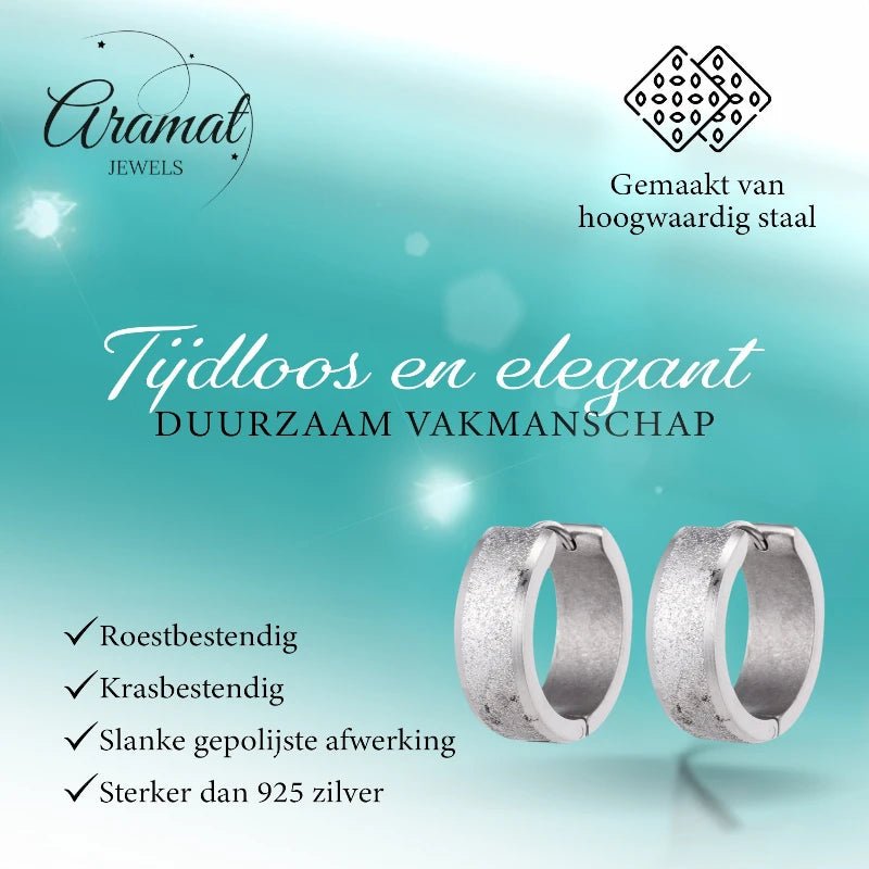 Oorringen &ndash; Huggie RVS 20mm Sandblasted Zilverkleur