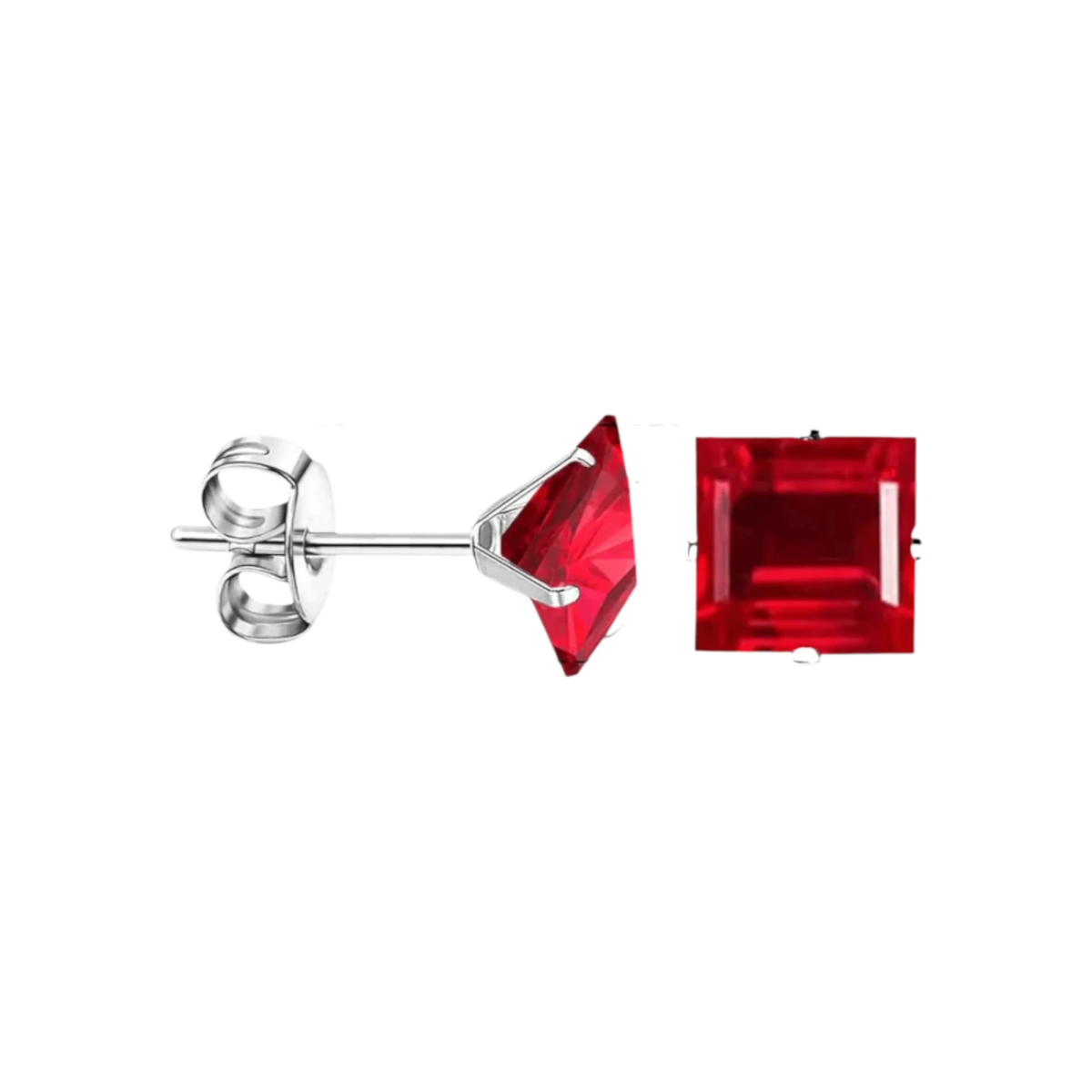 Oorbellen &acirc;&euro;&ldquo; 8mm Vierkante Zirkonia Rood op RVS Zilverkleur -