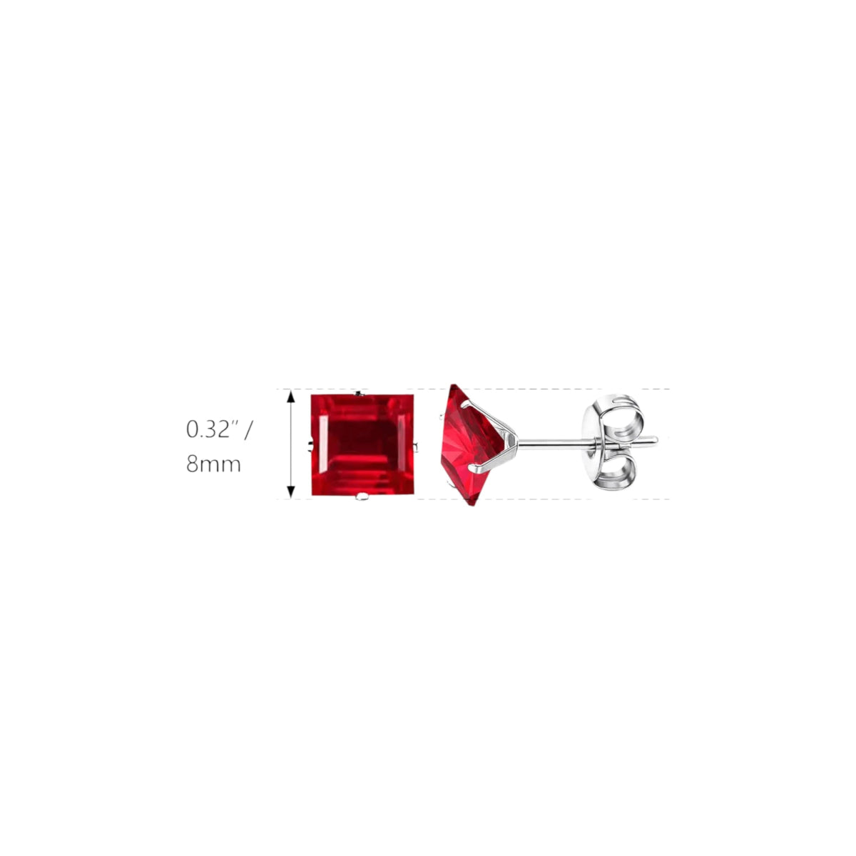 Oorbellen &acirc;&euro;&ldquo; 8mm Vierkante Zirkonia Rood op RVS Zilverkleur -