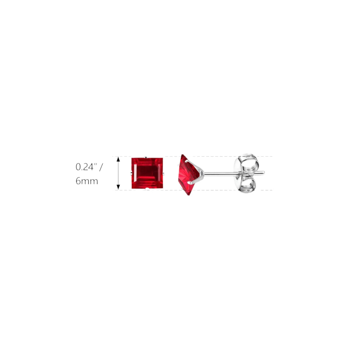Oorbellen &acirc;&euro;&ldquo; 6mm Vierkante Zirkonia Rood op RVS Zilverkleur -