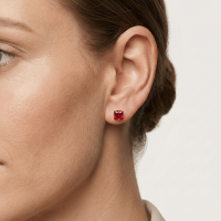 Oorbellen &acirc;&euro;&ldquo; 6mm Vierkante Zirkonia Rood op RVS Zilverkleur -