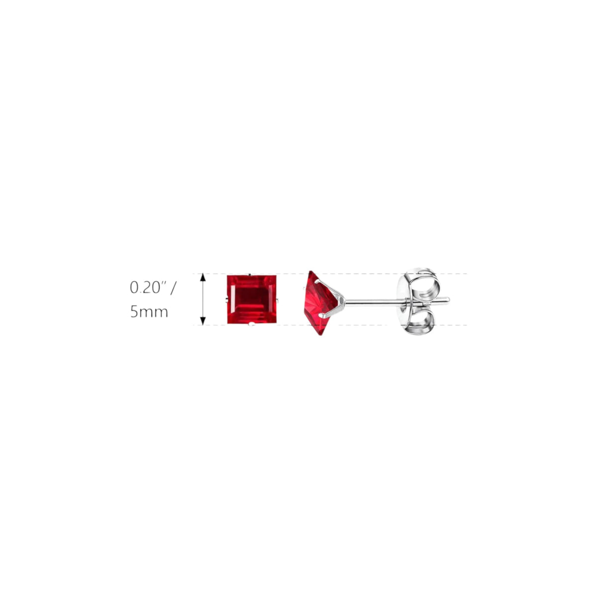 Oorbellen &acirc;&euro;&ldquo; 5mm Vierkante Zirkonia Rood op RVS Zilverkleur -