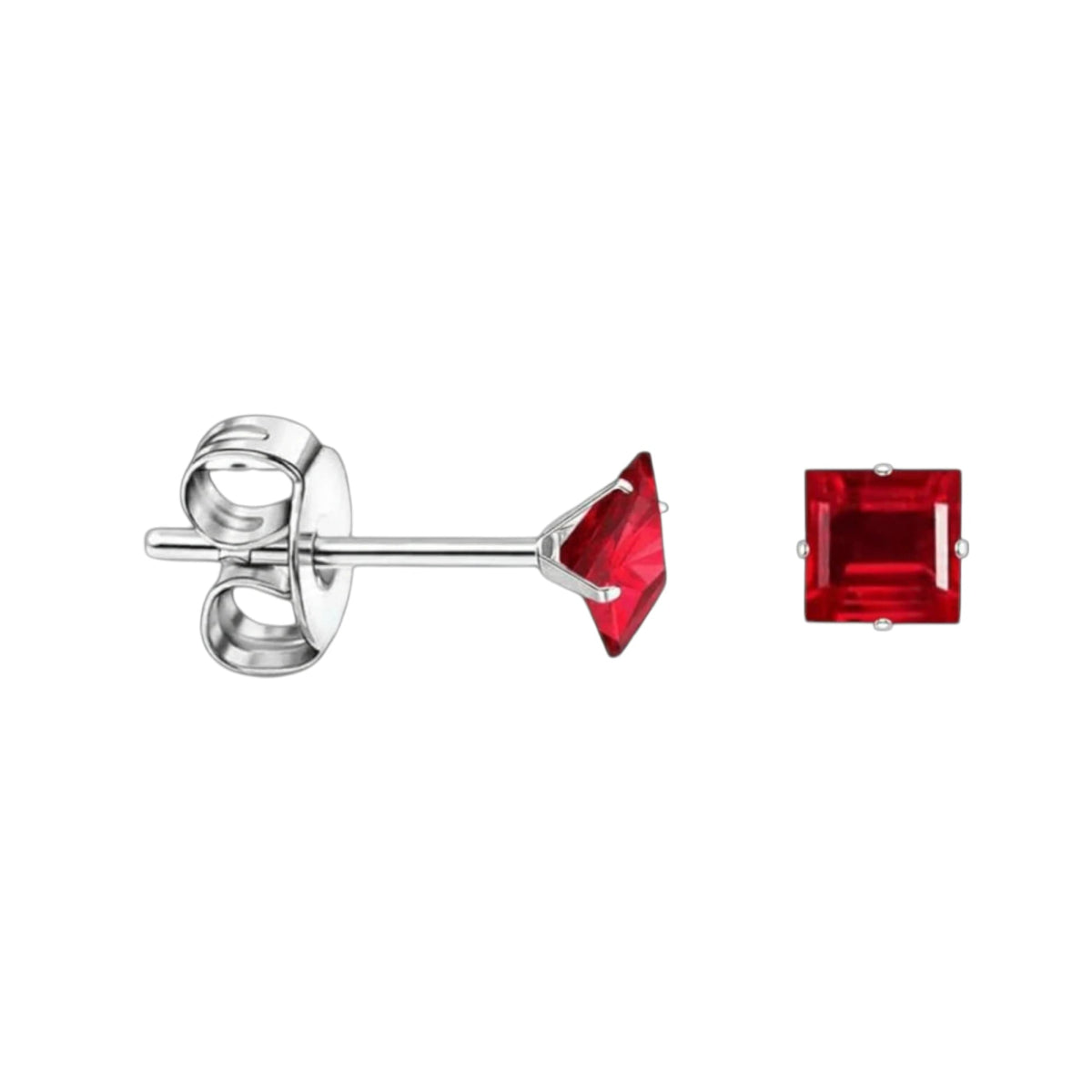 Oorbellen &acirc;&euro;&ldquo; RVS Zilverkleur met Rode Vierkante Zirkonia (4mm) -