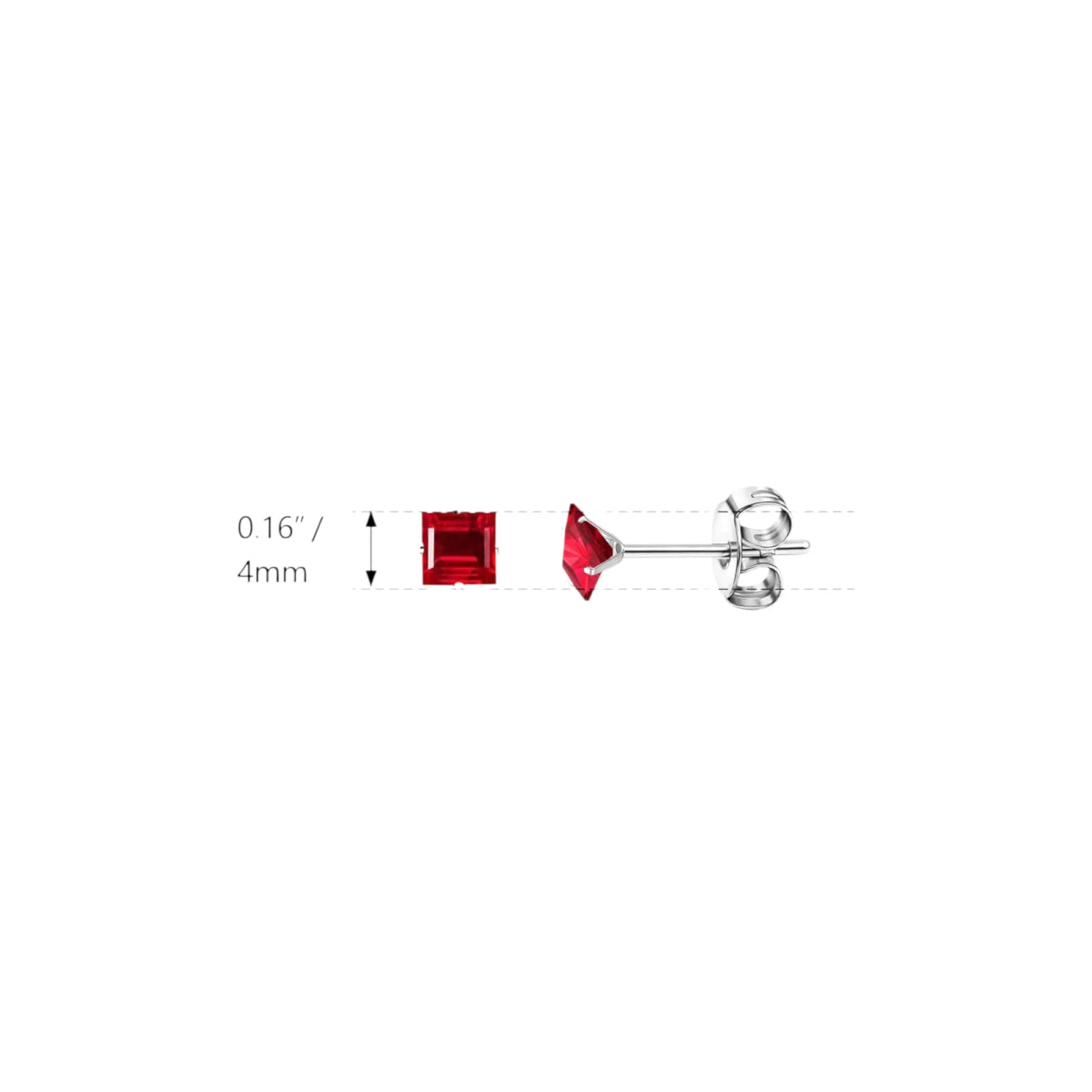 Oorbellen &acirc;&euro;&ldquo; RVS Zilverkleur met Rode Vierkante Zirkonia (4mm) -