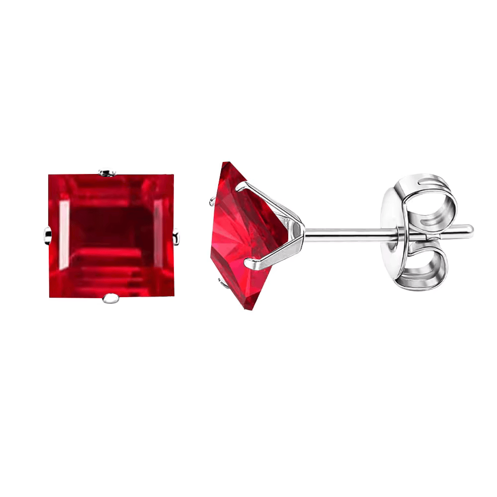 Oorbellen &acirc;&euro;&ldquo; RVS Zilverkleur met Rode Vierkante Zirkonia (3mm) -