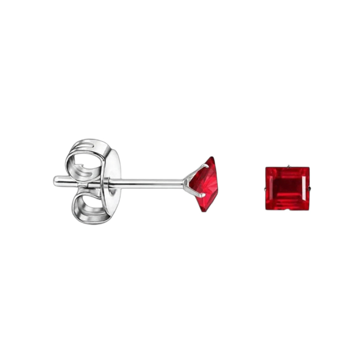 Oorbellen &acirc;&euro;&ldquo; RVS Zilverkleur met Rode Vierkante Zirkonia (3mm) -