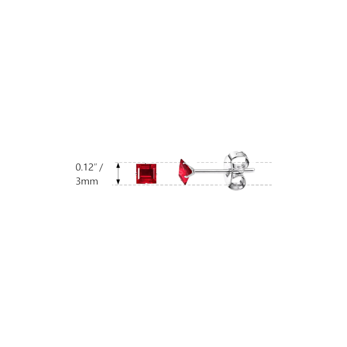 Oorbellen &acirc;&euro;&ldquo; RVS Zilverkleur met Rode Vierkante Zirkonia (3mm) -