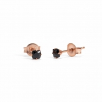 Oorbellen &acirc;&euro;&ldquo; RVS Ros&Atilde;&copy;goudkleur met Zwarte Vierkante Zirkonia (3mm) -
