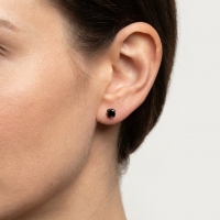 Oorbellen &acirc;&euro;&ldquo; RVS Ros&Atilde;&copy;goudkleur met Zwarte Vierkante Zirkonia (4mm) -