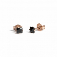 Oorbellen &acirc;&euro;&ldquo; RVS Ros&Atilde;&copy;goudkleur met Zwarte Vierkante Zirkonia (4mm) -