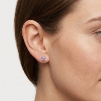 Oorbellen &acirc;&euro;&ldquo; RVS Ros&Atilde;&copy;goudkleur met Lila Vierkante Zirkonia (4mm) -