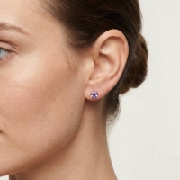 Oorbellen &acirc;&euro;&ldquo; RVS Ros&Atilde;&copy;goudkleur met Lila Vierkante Zirkonia (3mm) -