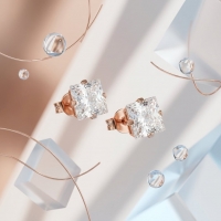 Oorbellen &acirc;&euro;&ldquo; RVS Ros&Atilde;&copy;goudkleur met Vierkante Zirkonia (5mm) -