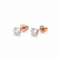 Oorbellen &acirc;&euro;&ldquo; RVS Ros&Atilde;&copy;goudkleur met Vierkante Zirkonia (5mm) -
