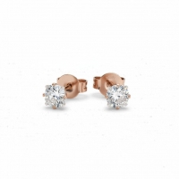 Oorbellen &acirc;&euro;&ldquo; RVS Ros&Atilde;&copy;goudkleur met Vierkante Zirkonia (4mm) -