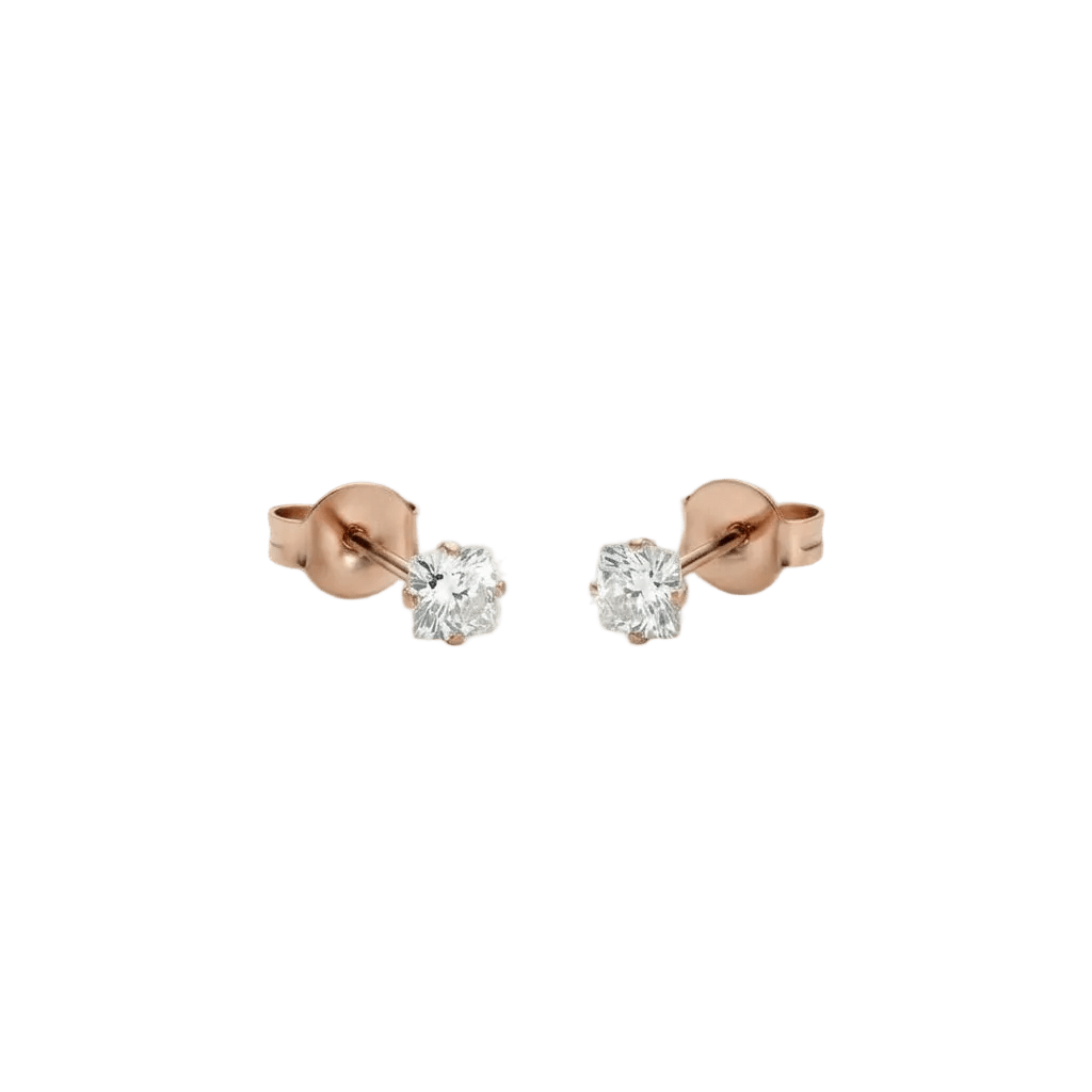 Oorbellen &acirc;&euro;&ldquo; RVS Ros&Atilde;&copy;goudkleur met Vierkante Zirkonia (3mm) -