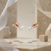 Oorbellen &acirc;&euro;&ldquo; RVS Ros&Atilde;&copy;goudkleur met Vierkante Zirkonia (3mm) -