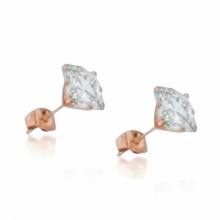 Oorbellen &acirc;&euro;&ldquo; RVS Ros&Atilde;&copy;goudkleur met Vierkante Zirkonia (3mm) -