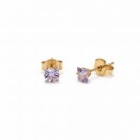 Oorbellen &acirc;&euro;&ldquo; RVS Goudkleur met Lila Vierkante Zirkonia (5mm) -