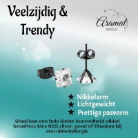 Oorbellen &acirc;&euro;&ldquo; RVS Zwartkleur met Vierkante Zirkonia (6mm) -
