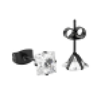 Oorbellen &acirc;&euro;&ldquo; RVS Zwartkleur met Vierkante Zirkonia (6mm) -