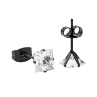 Oorbellen &acirc;&euro;&ldquo; RVS Zwartkleur met Vierkante Zirkonia (6mm) -