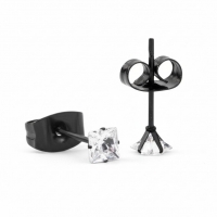 Oorbellen &acirc;&euro;&ldquo; RVS Zwartkleur met Vierkante Zirkonia (3mm) -