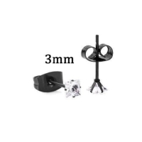 Oorbellen &acirc;&euro;&ldquo; RVS Zwartkleur met Vierkante Zirkonia (3mm) -