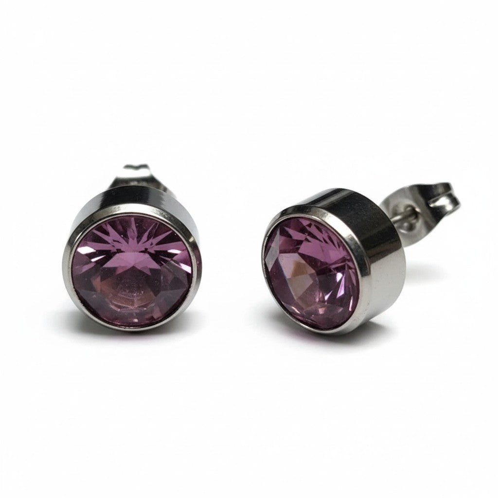 Oorstekers &acirc;&euro;&ldquo; Staal Kristal Licht Paars Zilverkleur (10mm) -