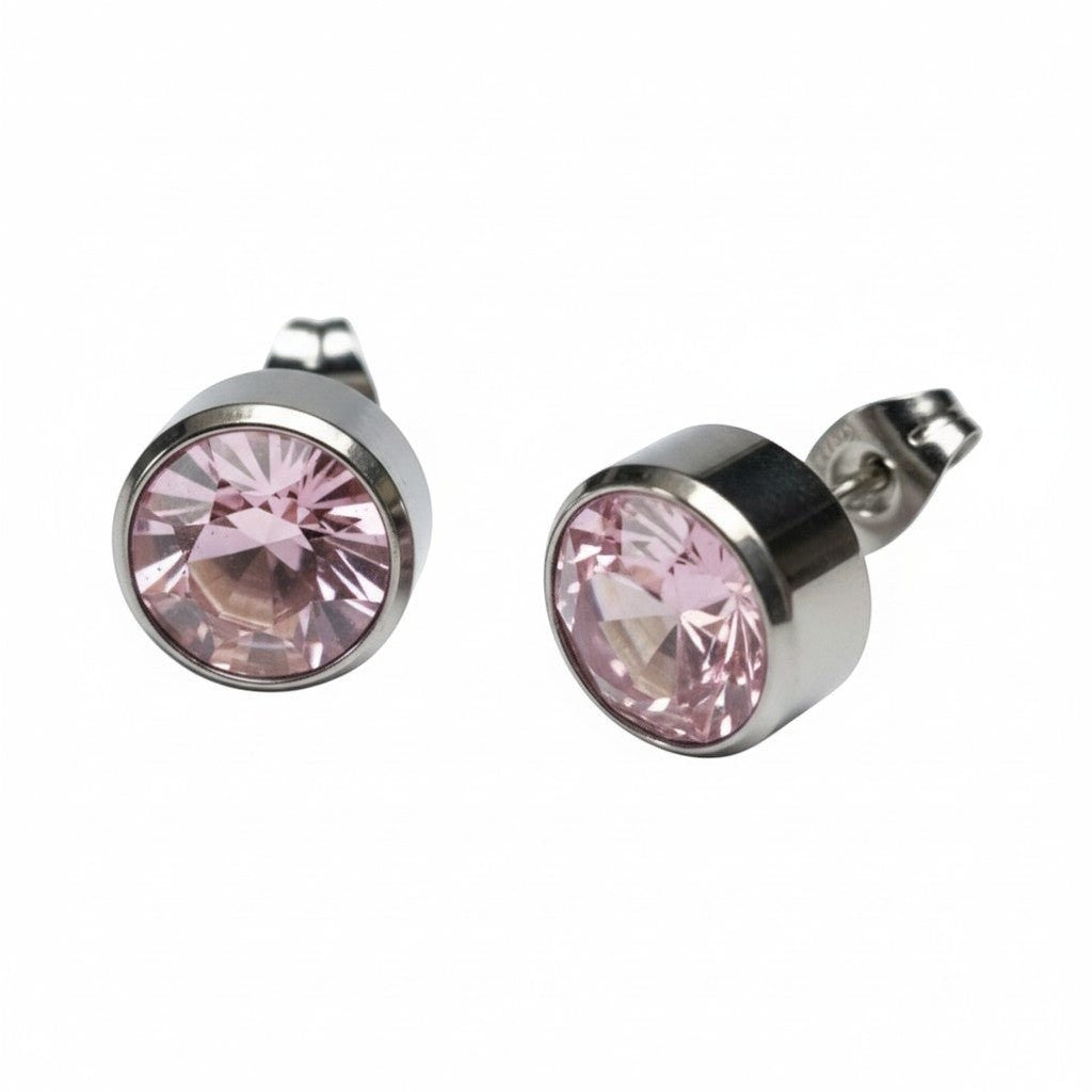 Oorstekers &acirc;&euro;&ldquo; Staal Kristal Roze Zilverkleur (10mm) -