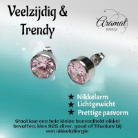 Oorstekers &acirc;&euro;&ldquo; Staal Kristal Roze Zilverkleur (10mm) -