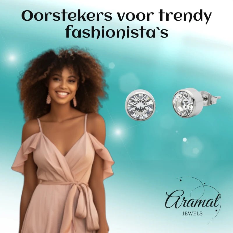 Oorstekers &acirc;&euro;&ldquo; Staal Kristal Transparant Zilverkleur (10mm) -