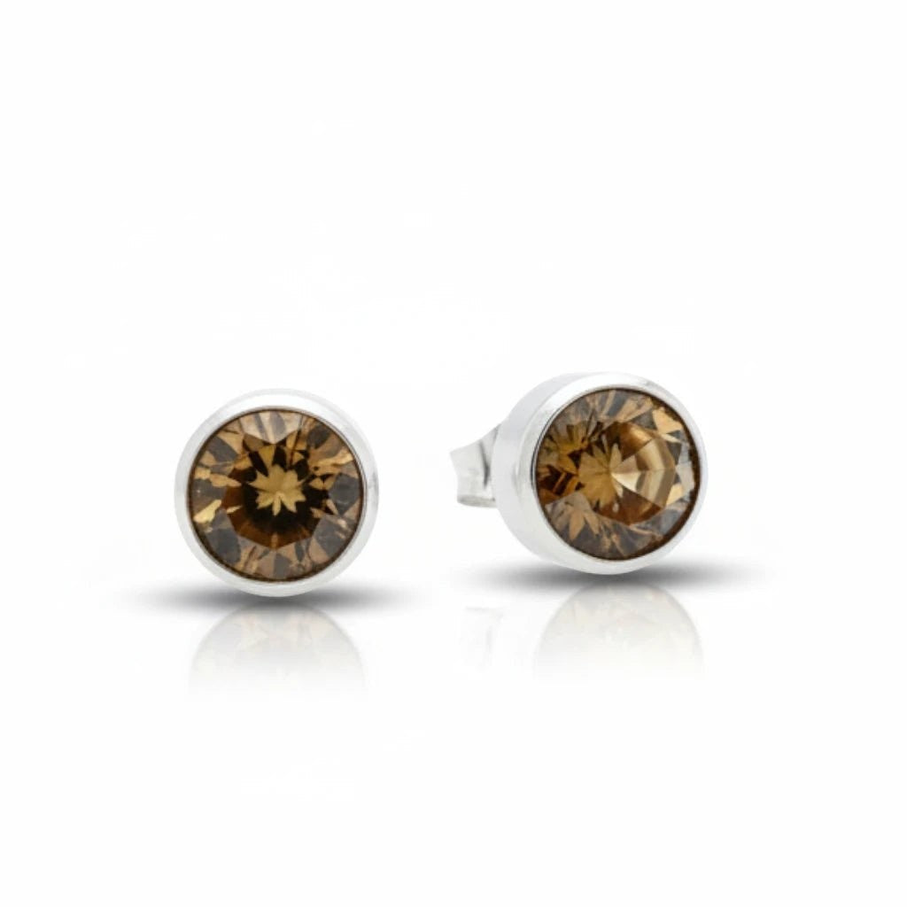 Oorstekers &acirc;&euro;&ldquo; Staal Kristal Bruin Zilverkleur (8mm) -