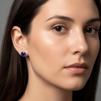 Oorstekers &acirc;&euro;&ldquo; Staal Kristal Donker Blauw Zilverkleur (7mm) -