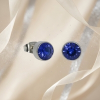 Oorstekers &acirc;&euro;&ldquo; Staal Kristal Donker Blauw Zilverkleur (7mm) -