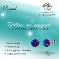 Oorstekers &acirc;&euro;&ldquo; Staal Kristal Donker Blauw Zilverkleur (7mm) -