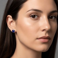Oorstekers &acirc;&euro;&ldquo; Staal Kristal Donker Blauw Zilverkleur (7mm) -