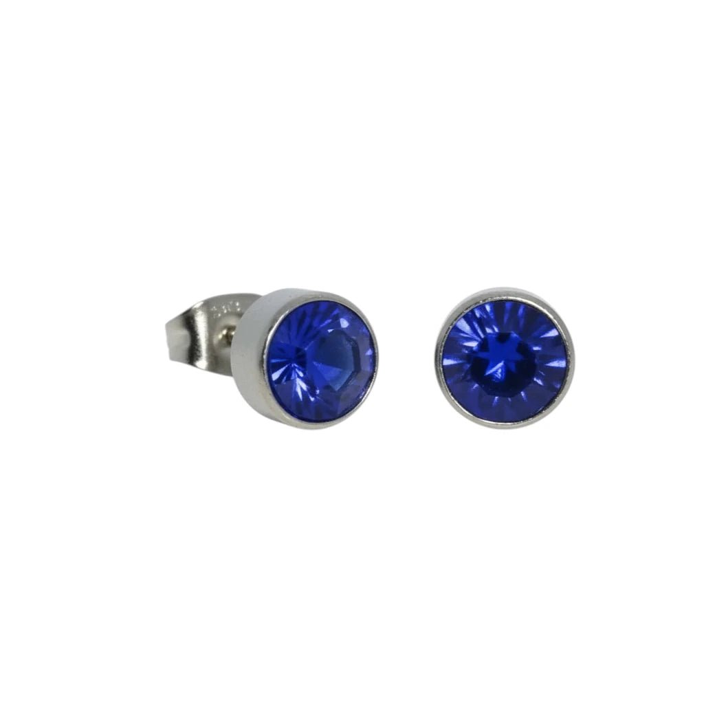 Oorstekers &ndash; Staal Kristal Donker Blauw Zilverkleur (7mm)