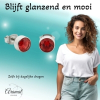 Oorstekers &acirc;&euro;&ldquo; Staal Kristal Rood Zilverkleur (7mm) -